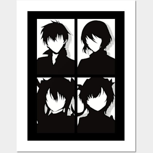 The Misfit of Demon King Academy or Maou Gakuin Anime Characters : Anos Voldigoad, Misha Necron, Sasha Necron, and Lay Glanzudlii in Black and white Minimalist Pop art Design Wall Art by Animangapoi